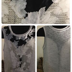 Paper Crane Lite Weight Waffle Knit Tank With Black Silky Floral Mesh front